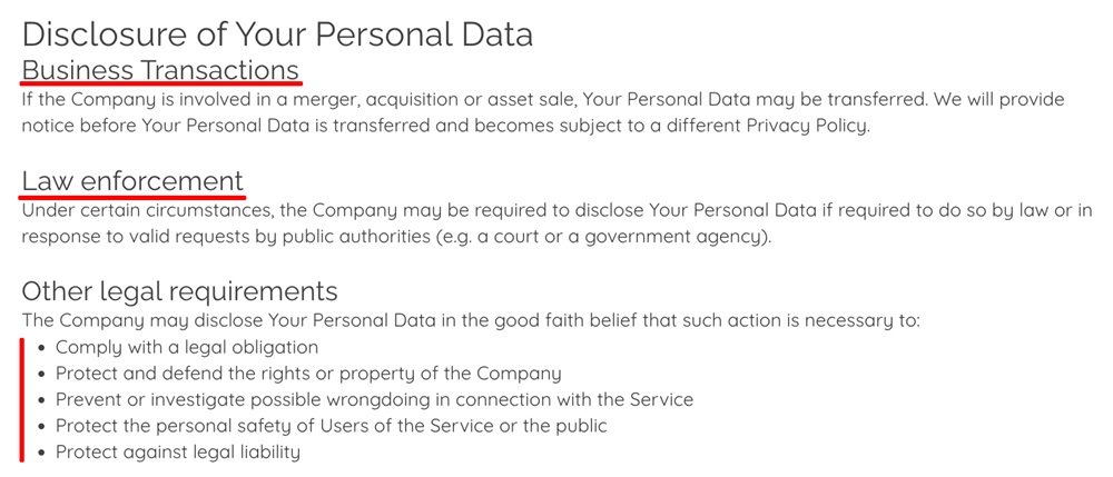 George Wheelhouse Privacy Policy: Disclosure of personal data clause