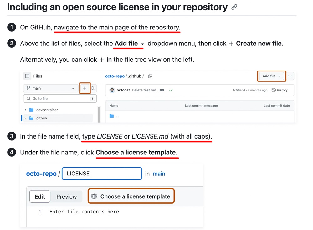 GitHub: Including open source license in your repository steps