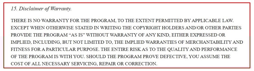 GNU GPL Basic Disclaimer of warranty section