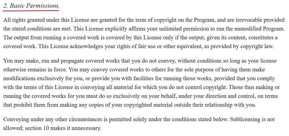 GNU GPL Basic Permissions section