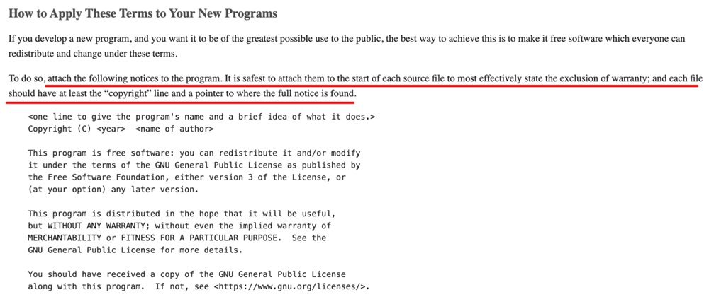 GNU GPL: How to apply these terms to your new program information