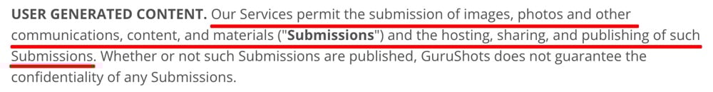 GuruShots Terms agreement: User Generated Content clause
