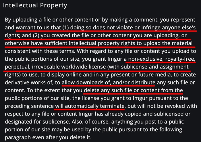 Imgur Terms of Service: Intellectual Property clause