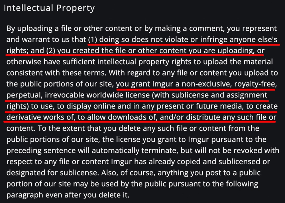 Imgur Terms of Service: Intellectual property clause