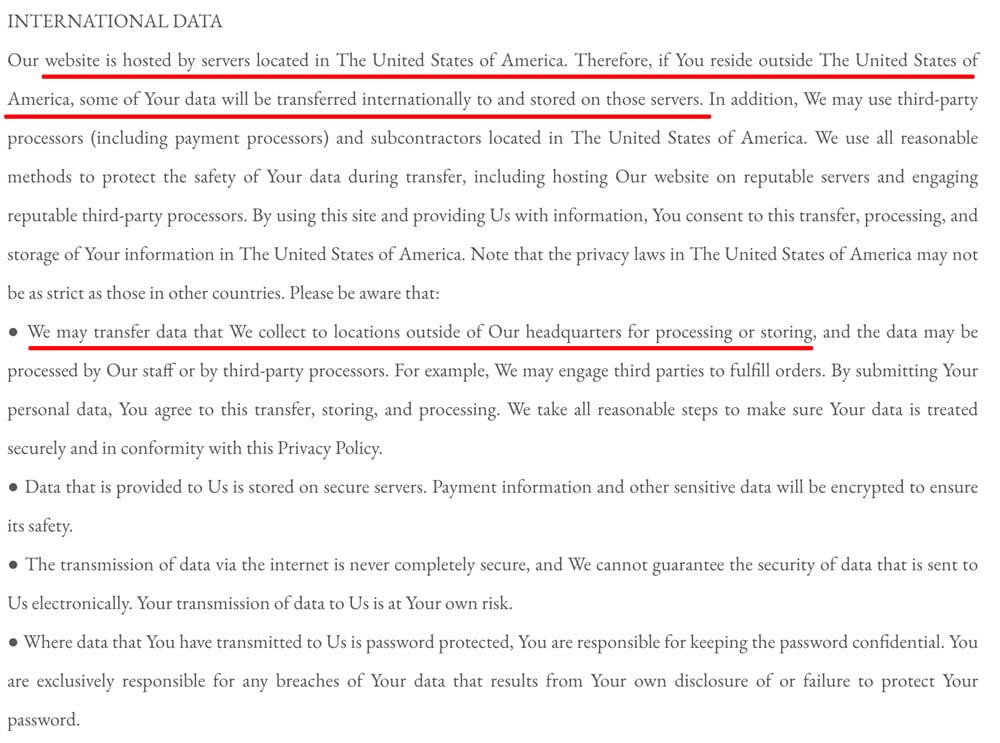 Kristen Bullard Photography Privacy Policy: International data clause