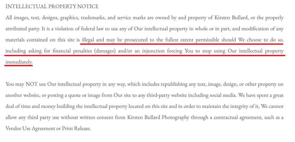 Kristen Bullard Photography Terms and Conditions: Intellectual property notice clause