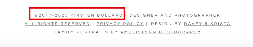 Kristen Bullard Photography website copyright notice