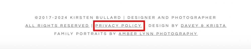Kristen Bullard Photography website footer with Privacy Policy link highlighted