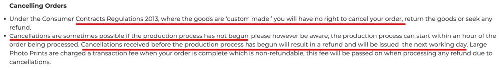 Large Photo Prints Terms and Conditions: Cancelling orders clause