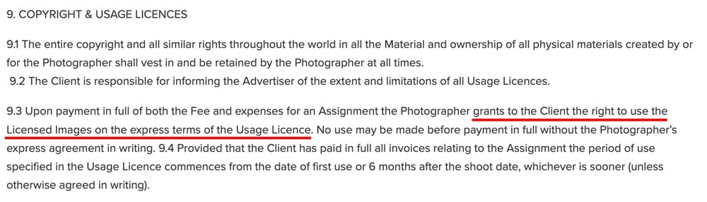 Matt Cant Photography Terms and Conditions: Copyright and usage licences clause