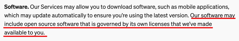 OpenAI Terms of Use: Software clause