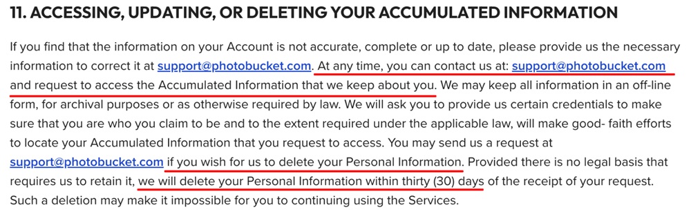 Photobucket Privacy Policy: User rights clause