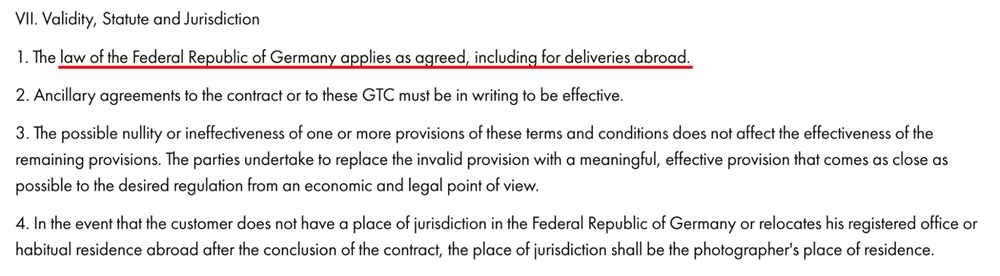 Photogenika Terms and Conditions: Jurisdiction clause