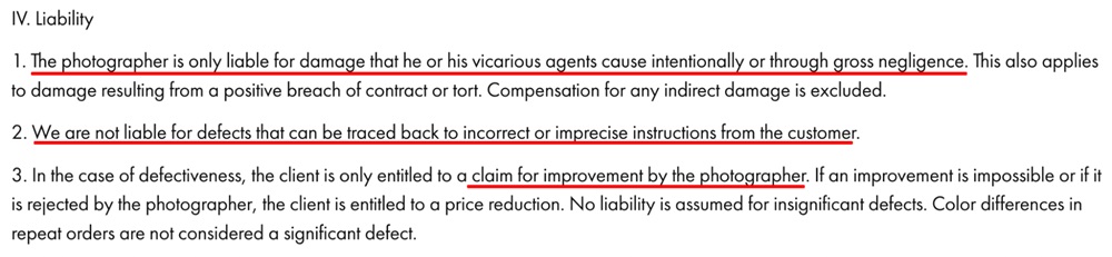 Photogenika Terms and Conditions: Liability clause