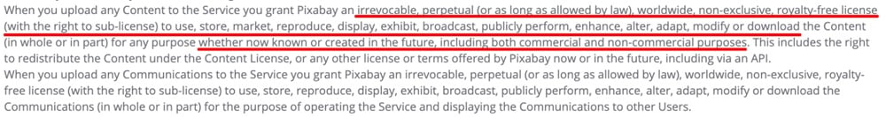 Pixabay Terms of Service: User generated content clause