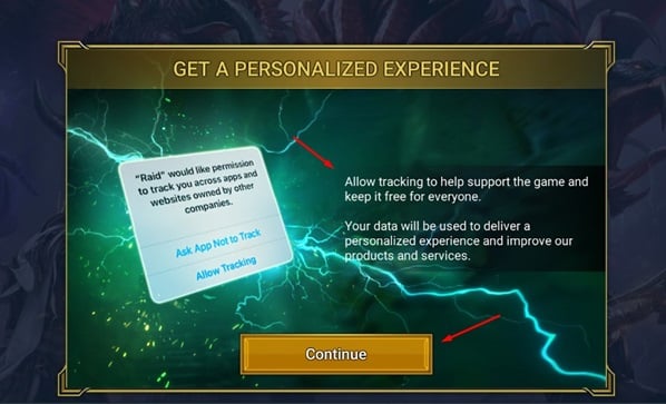 RAID Shadow Legends game Tracking information screen