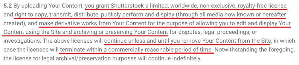 Shutterstock Terms of Use: Uploading your content clause