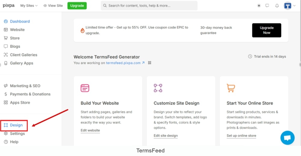 TermsFeed Pixpa - Dashboard - Design