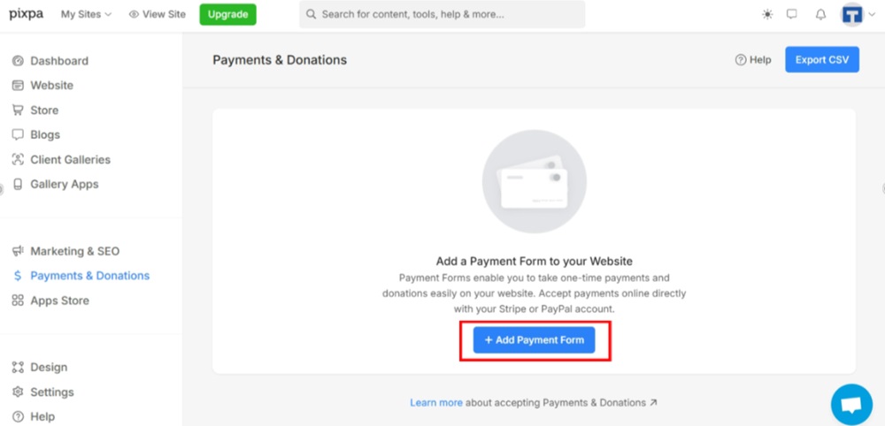 TermsFeed Pixpa - Dashboard - Payment and Donations - Add new