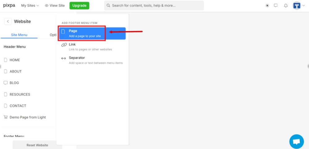 TermsFeed Pixpa - Website - Payment and Donations - Add new page