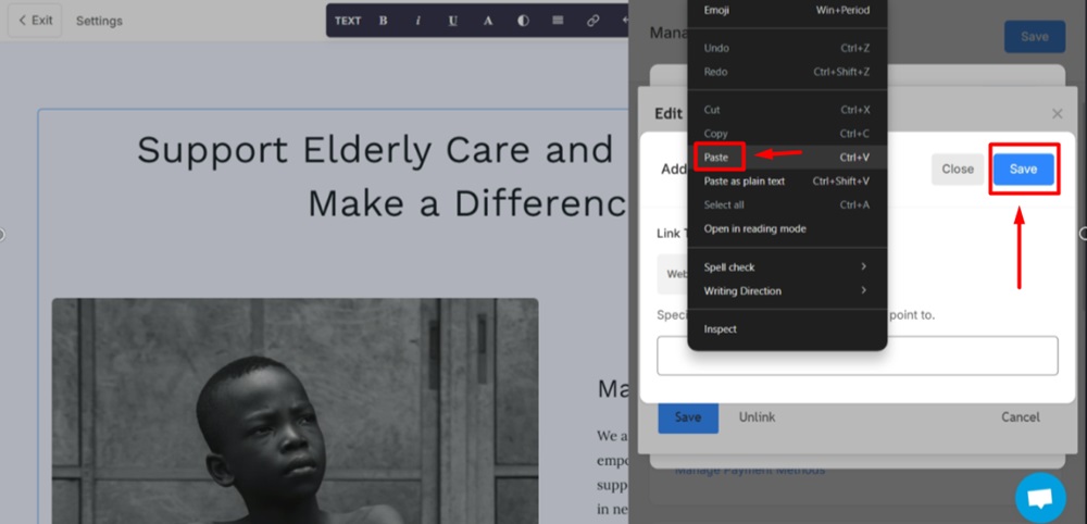 TermsFeed Pixpa - Website - Payment and Donations Form - Edit - Add Field - Consent - Edit Terms of Service - External Link - Paste and Save