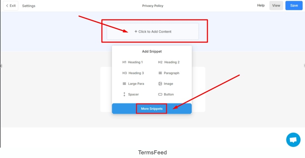 TermsFeed Pixpa - Website - Privacy Policy - Add Page Section any - add More Snippets