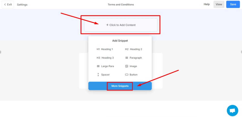 TermsFeed Pixpa - Website - Terms and Conditions - Add Page Section any - add More Snippets
