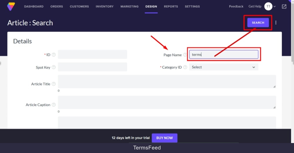 TermsFeed Volusion - Site Content - Articles list - Search - terms