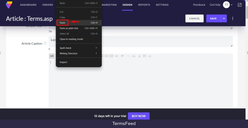 TermsFeed Volusion - Site Content - Articles list - Terms and Conditions - Body - Paste