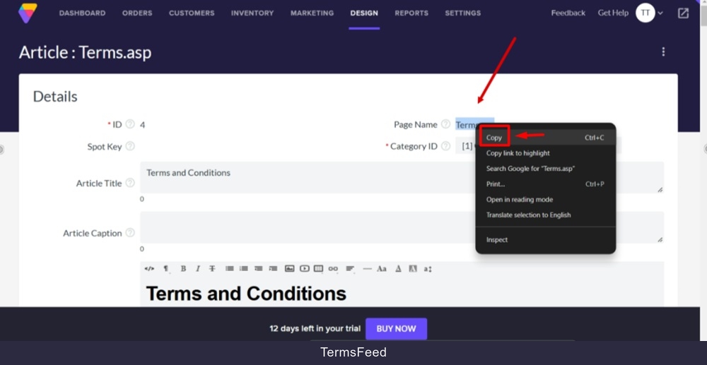 TermsFeed Volusion - Site Content - Articles list - Terms and Conditions - Page Name copy
