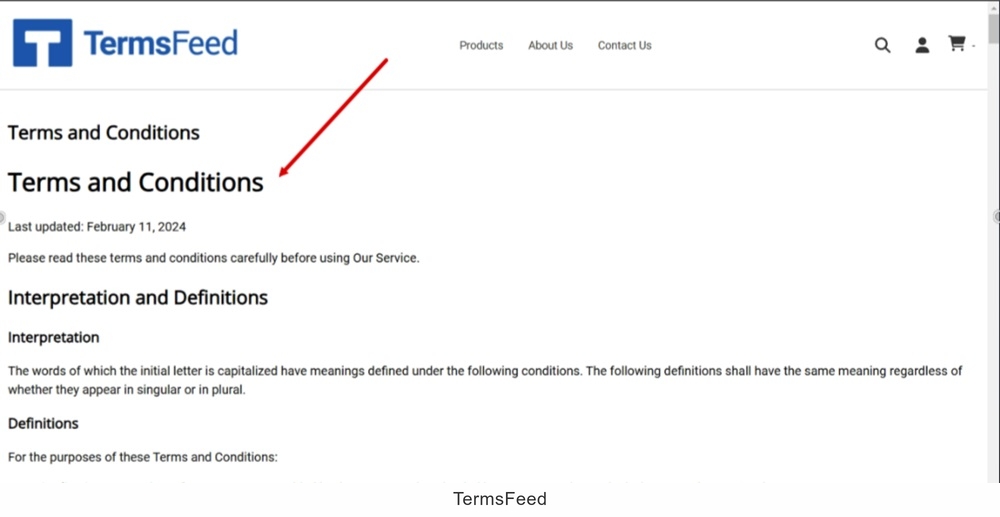 TermsFeed Volusion - Site Content - Articles list - Terms and Conditions - Published - Live