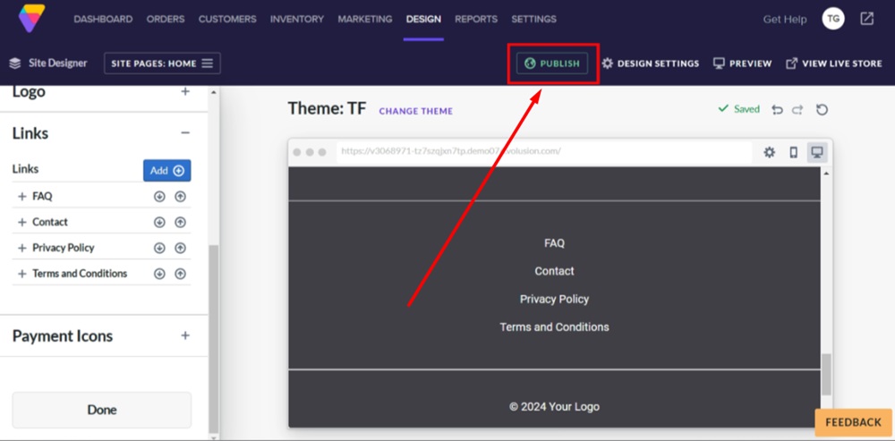 termsfeed-volusion-site-designer-footer-block-links-section-text-edited-link-pasted-publish