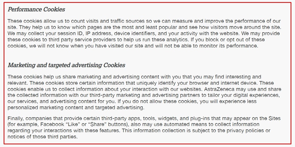 AstraZeneca Privacy Policy Cookies clause