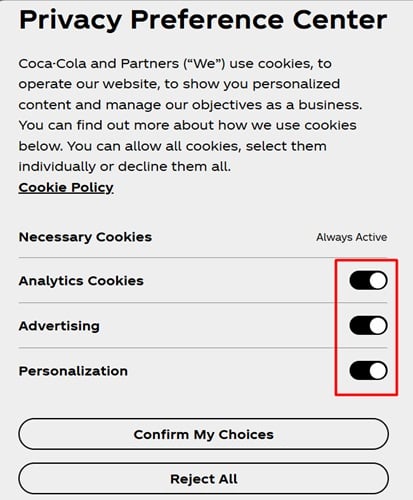 The Coca-Cola Company Cookie Consent Banner