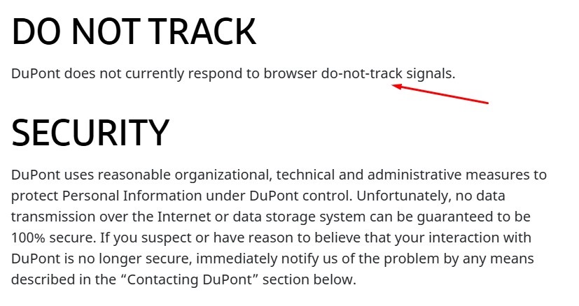 Dupont Privacy Policy Track and security excerpt