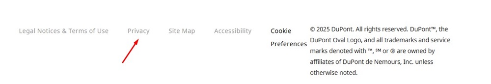 DuPont website footer privacy link