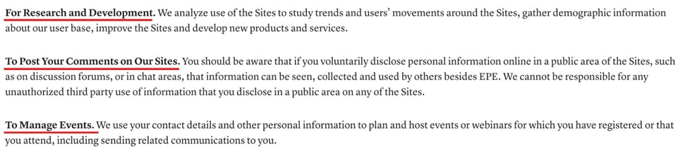 Education Week Privacy Policy: How we use your personal information clause excerpt