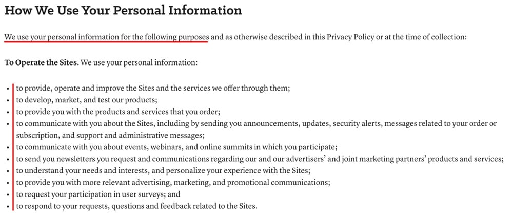 Education Week Privacy Policy: How we use your personal information clause