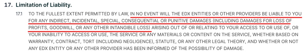 edX Terms of Service limitation of liability clauseedX Terms of Service limitation of liability clause