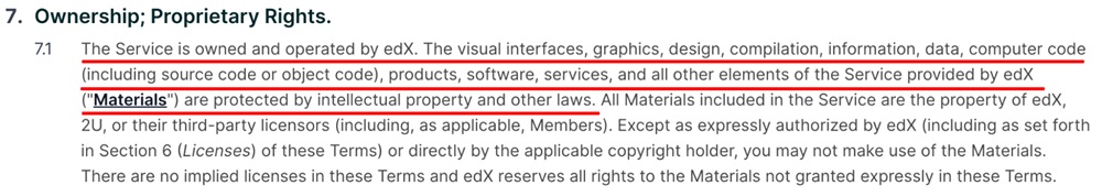 edX Terms of Service ownership proprietary rights clause