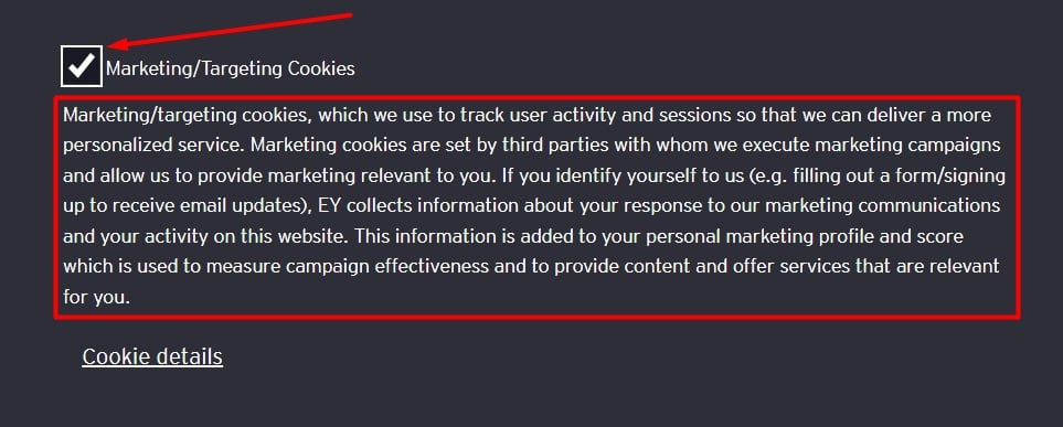 EY Cookie Setting for Marketing/Targeting Cookies