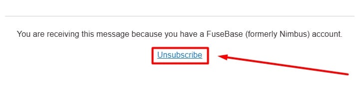 FuseBase email with Unsubscribe button highlighted