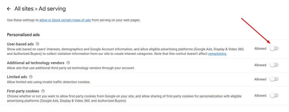 Google Adsense Personalized ads opt-out