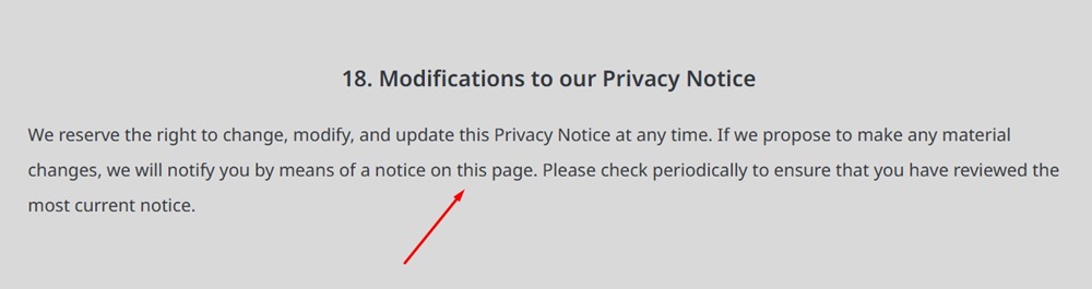 Johnson Controls Privacy Policy Modifications clause