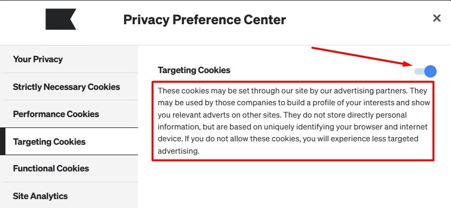 Klaviyo Privacy Preference Center: Targeting Cookies