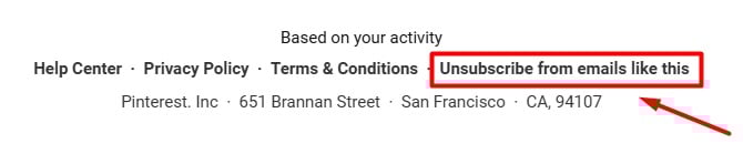 Pinterest unsubscribe link