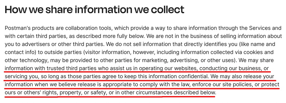 Postman Privacy Policy: How we share information clause