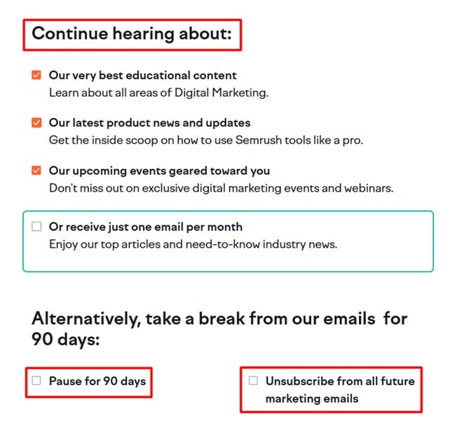 Semrush unsubscribe mechanism
