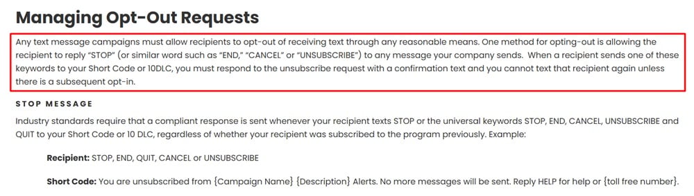 Solutions by Text Opt-Out Policy