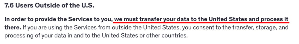Udemy Privacy Policy: Users outside the USA clause